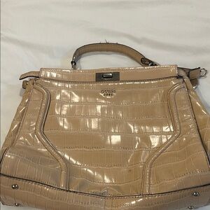 Guess Beige Croc-Embossed Satchel